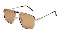 Soigné Unisex Medium Square Sunglasses.Silver Frame.Brown Lens