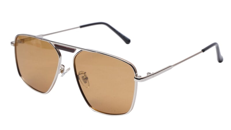 Soigné Unisex Medium Square Sunglasses.Silver Frame.Brown Lens