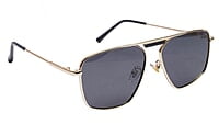 Soigné Unisex Medium Square Sunglasses.Golden Frame.Black Lens