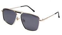 Soigné Unisex Medium Square Sunglasses.Golden Frame.Black Lens