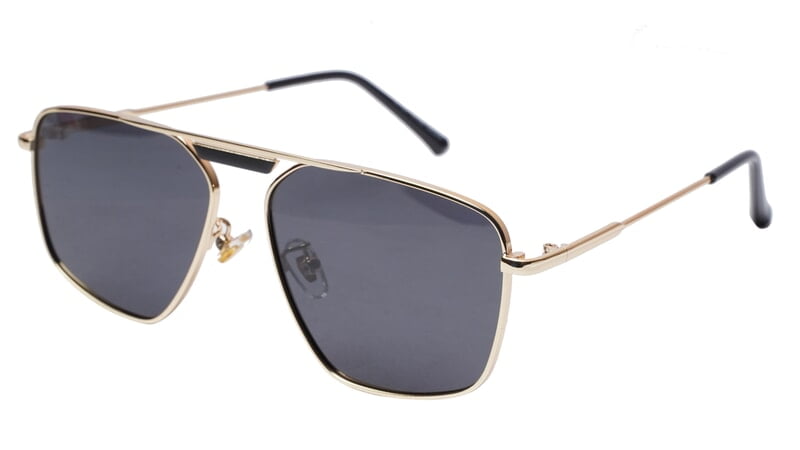 Soigné Unisex Medium Square Sunglasses.Golden Frame.Black Lens