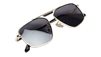 Soigné Unisex Medium Square Sunglasses.Golden Frame.Black Lens
