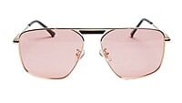 Soigné Female Medium Square Sunglasses.Golden Frame.Pink Lens