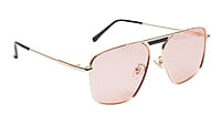 Soigné Female Medium Square Sunglasses.Golden Frame.Pink Lens
