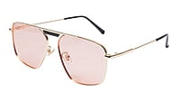 Soigné Female Medium Square Sunglasses.Golden Frame.Pink Lens