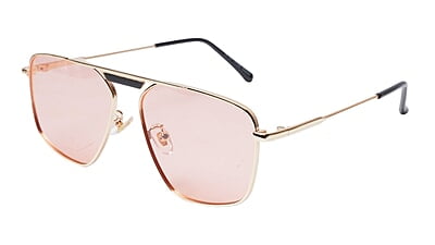 Soigné Female Medium Square Sunglasses.Golden Frame.Pink Lens Soigné Female Medium Square Sunglasses.Golden Frame.Pink Lens