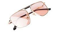 Soigné Female Medium Square Sunglasses.Golden Frame.Pink Lens