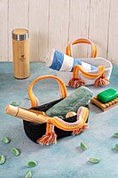 SMALL Cotton  hamper basket with handles