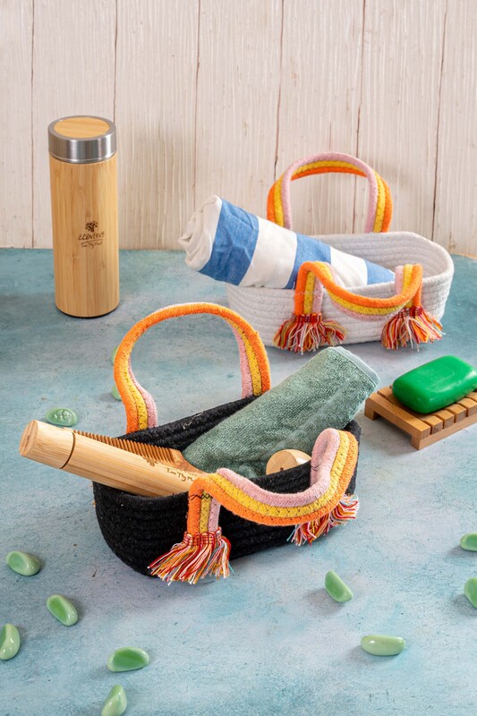 SMALL Cotton  hamper basket with handles