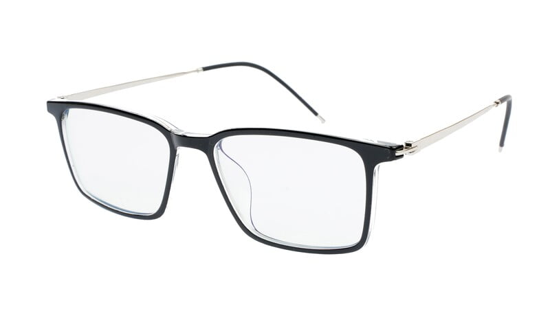 Unisex Large Rectangular Spectacle Frame. Black & Transparent Rim