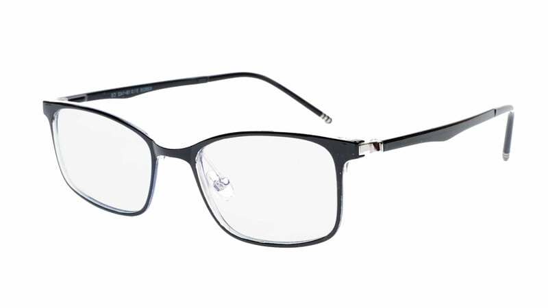 Unisex Medium Rectangular Spectacle Frame. Black & Transparent Rim