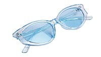 Soigné Female Large Cateye Sunglasses.See Through Blue Frame