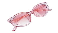 Soigné Female Large Cateye Sunglasses.See Through Pink Frame with Light blue String