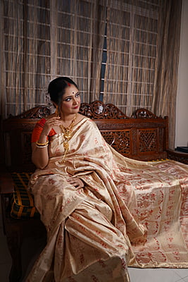 Light golden all over work Swarnachari saree on pure Mulberry silk (katan silk)