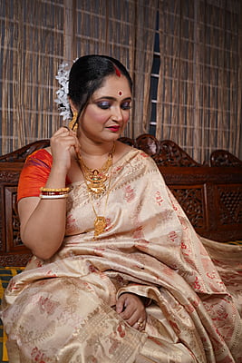 Light golden all over work Swarnachari saree on pure Mulberry silk (katan silk)