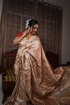 Light golden all over work Swarnachari saree on pure Mulberry silk (katan silk)