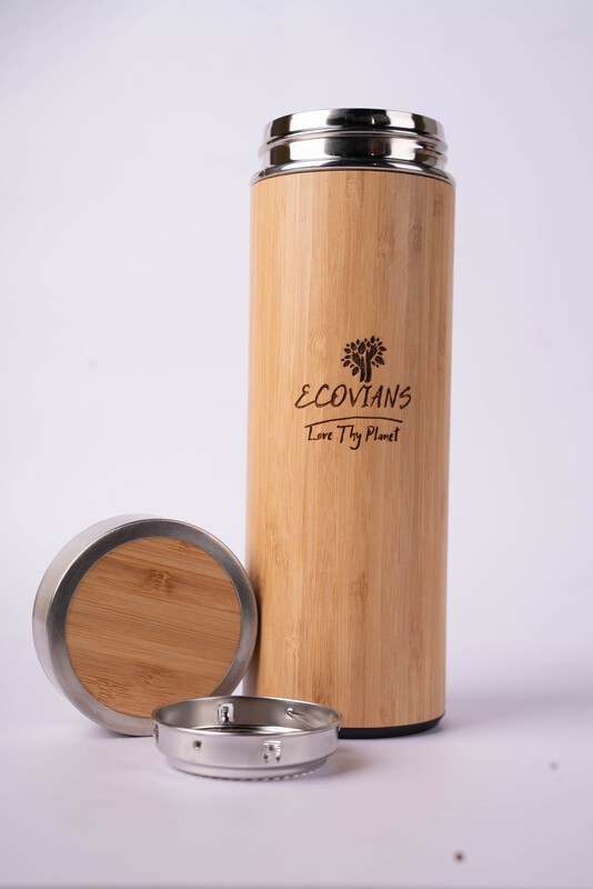 Bamboo 500ml Water Bottle | Thermos Bamboo Flask | Hot & Cold | Unique & Stylish Bottle for Office Gym Travel