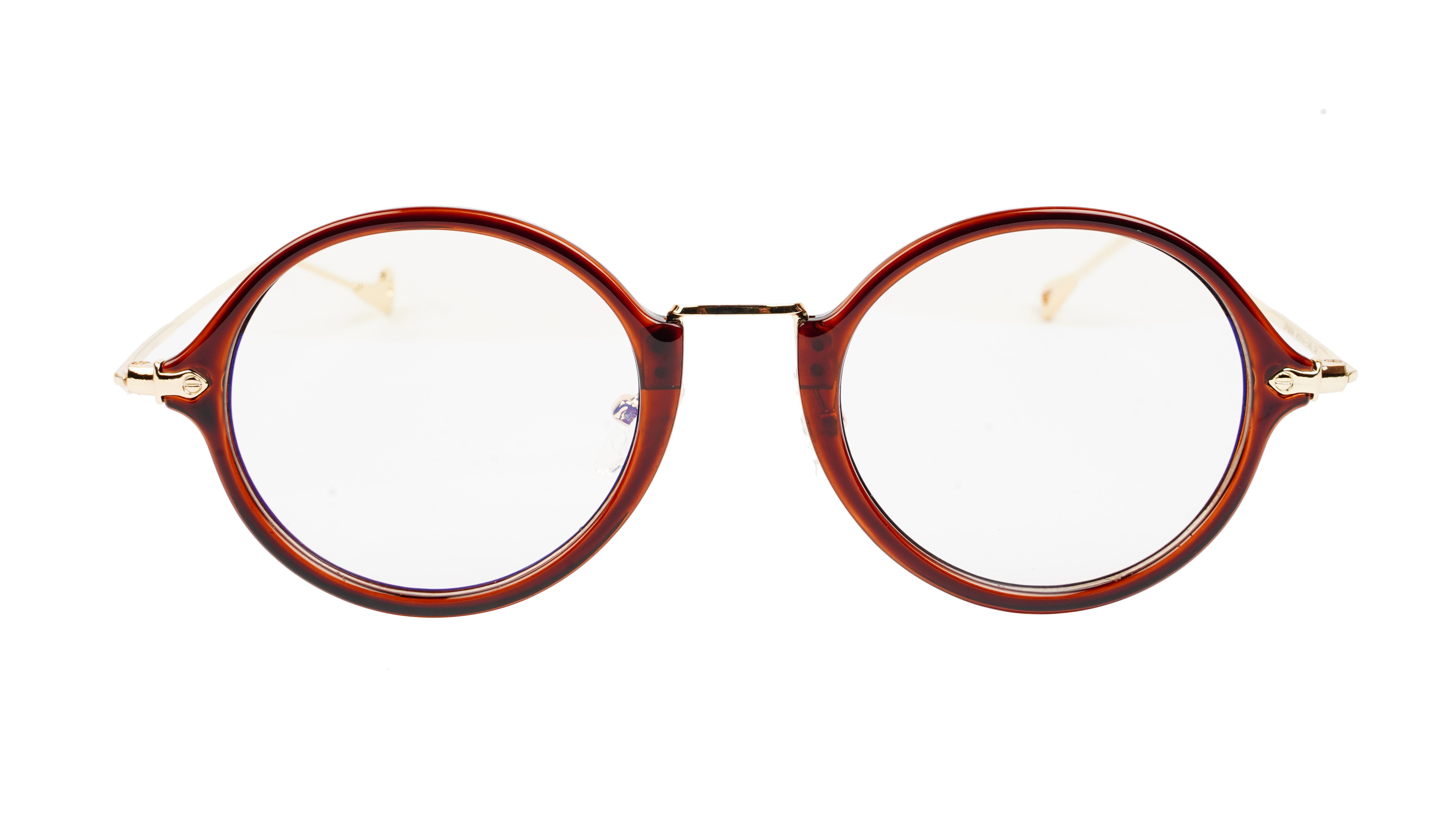 Unisex Medium Full Rim Round Spectacle Frame. Brown & Golden