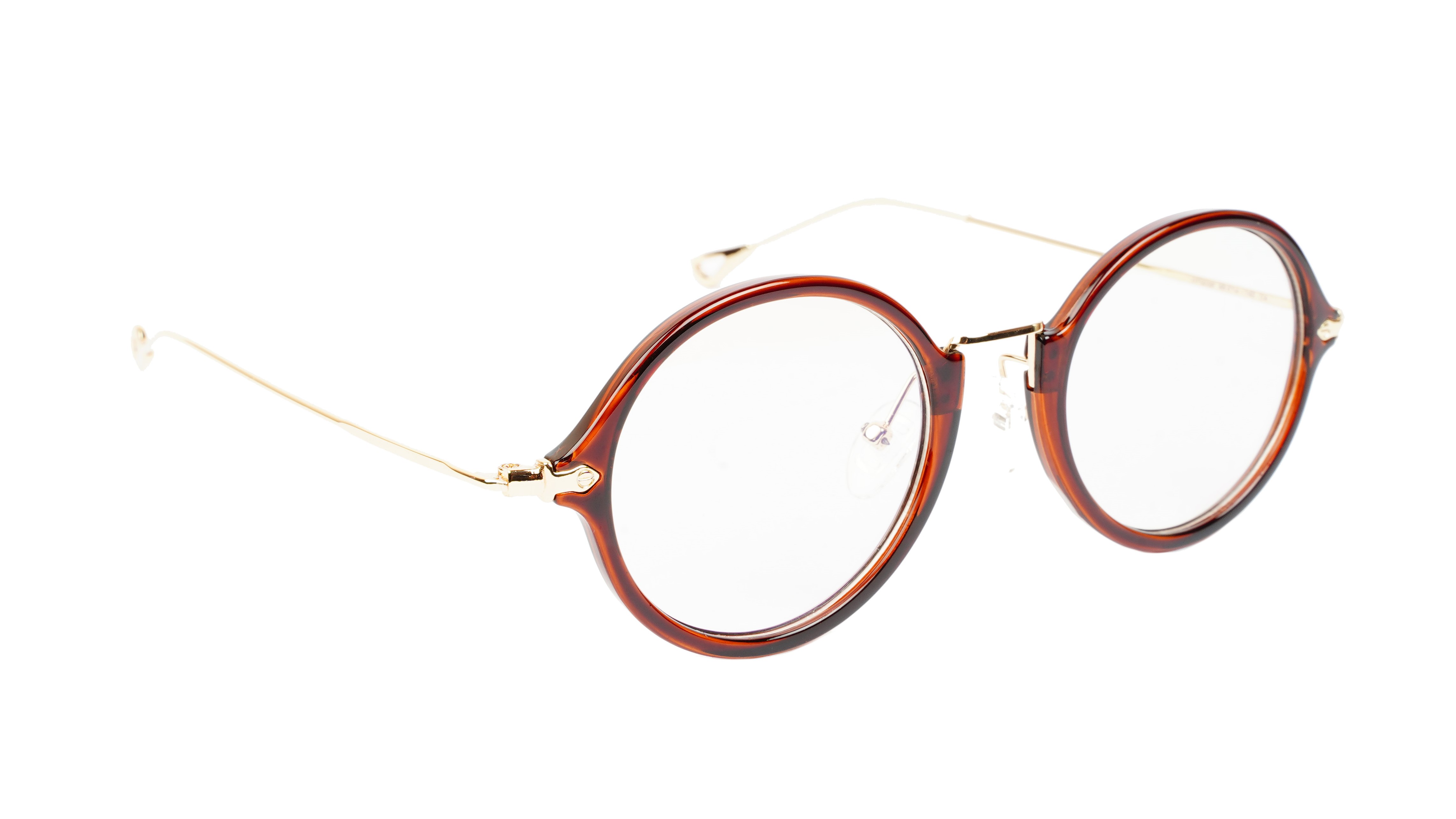 Unisex Medium Full Rim Round Spectacle Frame. Brown & Golden