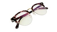 Female Large Half Rim Round Spectacle. Purple & Transparent Color
