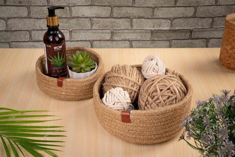 Rope Storage organizer, Natural Jute Handwoven, Jute Shelf Basket For Home & Kitchen (Small ,Medium ,Large) SET OF 3, Beige