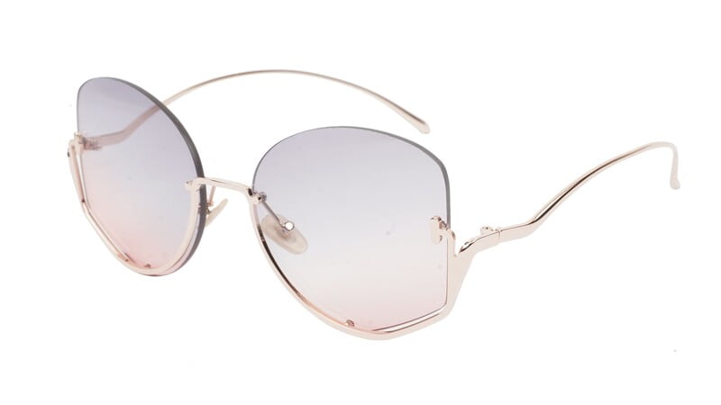 Female Half Rim Oversized Sunglasses. See Through Grey & Pink Lens Female Half Rim Oversized Sunglasses. See Through Grey & Pink Lens
