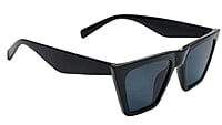 Soigné Female Large Square Sunglasses. Glossy Black with silver metal chain