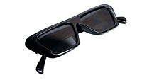 Soigné Female Large Rectangular Sunglasses.Glossy Black Frame