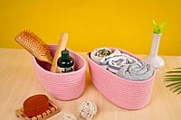 Cotton  Storage organizer, Natural  Handwoven, cotton Shelf Basket For Home & Kitchen (Small ,Medium ,Large) SET OF 3, pink