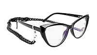 Soigné Female Large Cateye Sunglasses.Glossy Black with Multi Color Sunglasses Chain