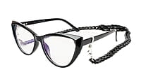 Soigné Female Large Cateye Sunglasses.Glossy Black with Multi Color Sunglasses Chain
