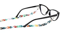 Soigné Female Large Cateye Sunglasses.Glossy Black with Multi Color Sunglasses Chain