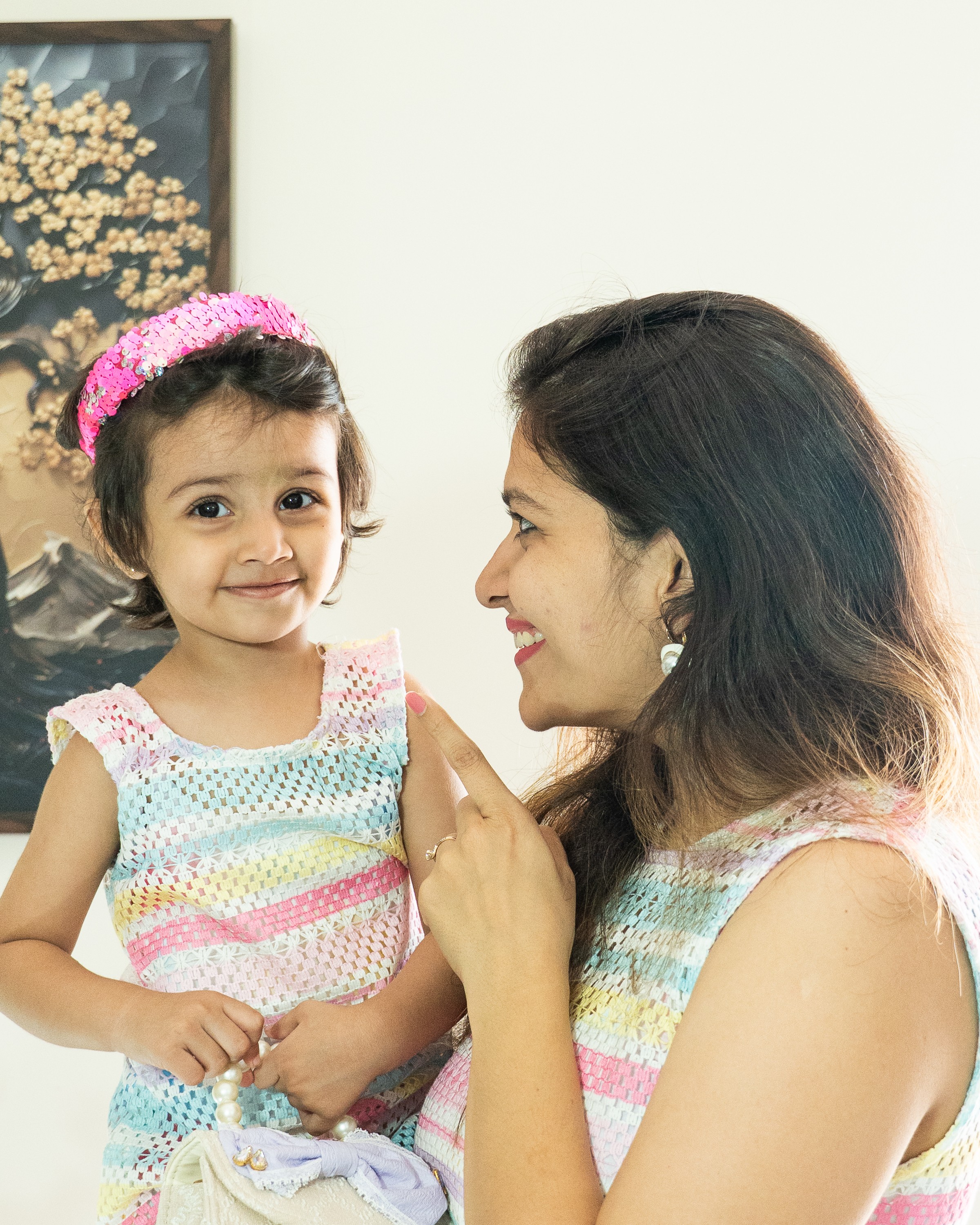Pastel Harmony Mother-Daughter Dress Set with Soft Striped Elegance
