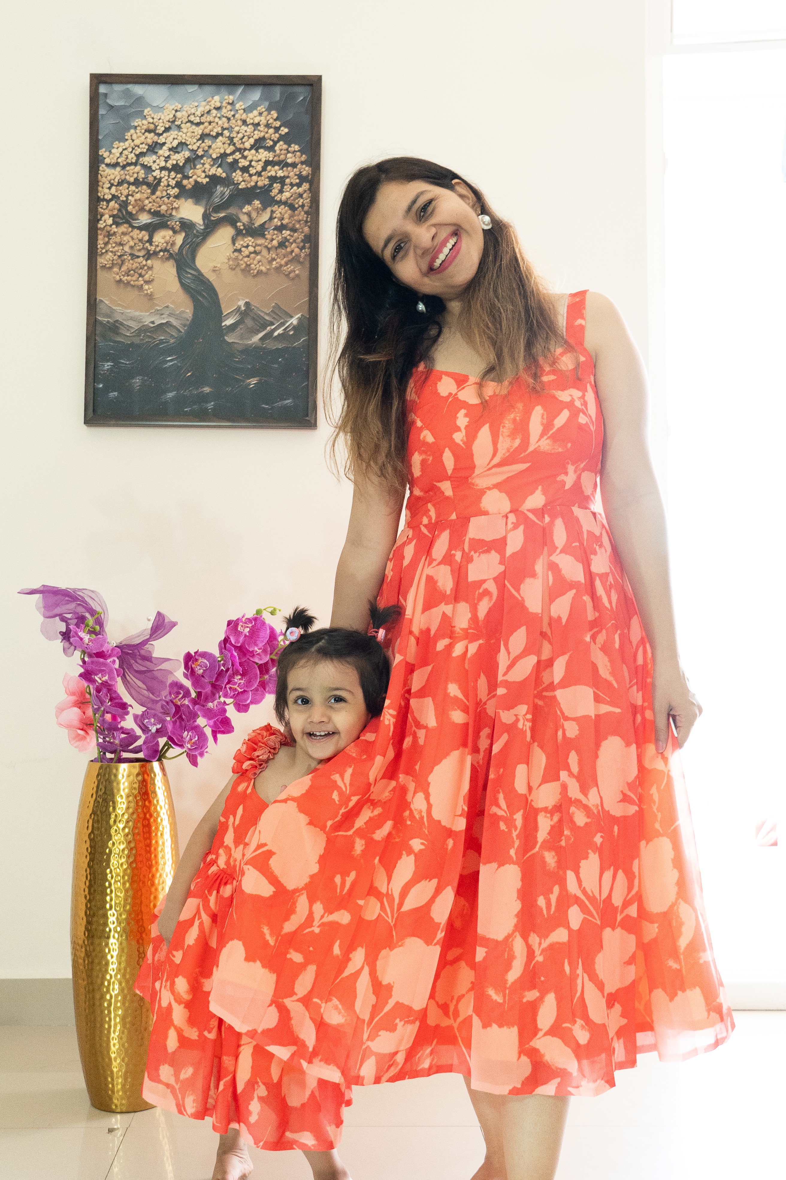 Sunlit Bloom Mother-Daughter Dress Set with Elegant Floral Charm