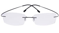 Unisex Rectangular Rimless Flexible Spectacle Frame. Transparent Lens. Black Color Frame.