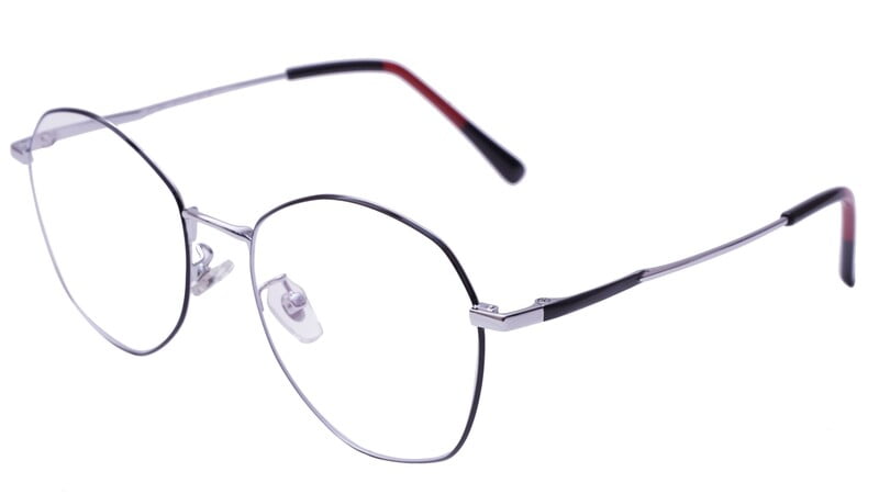 Unisex Pentagon Spectacle Frame. Silver & Black Frame