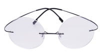 Unisex Rimless Round Flexible Spectacle Frame. Black Color Metal Frame.