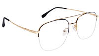 Soigné Unisex Half Rimmed Square Spectacle Frame.Gold&Black-Large