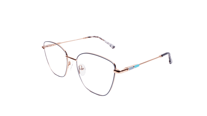 Soigné Female Medium Cat Eye Spectacle Frame.Black&Golden Metal Frame