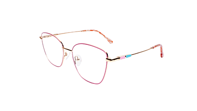 Soigné Female Medium Cat Eye Spectacle Frame.Pink&Golden Metal Frame