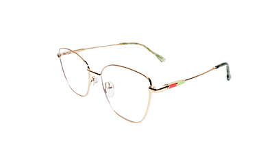 Soigné Female Medium Cat Eye Spectacle Frame.Golden Metal Frame
