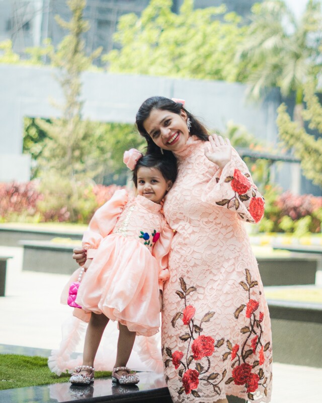 Lilac Whimsy Mother-Daughter Dress Set with Charming Rose Detail