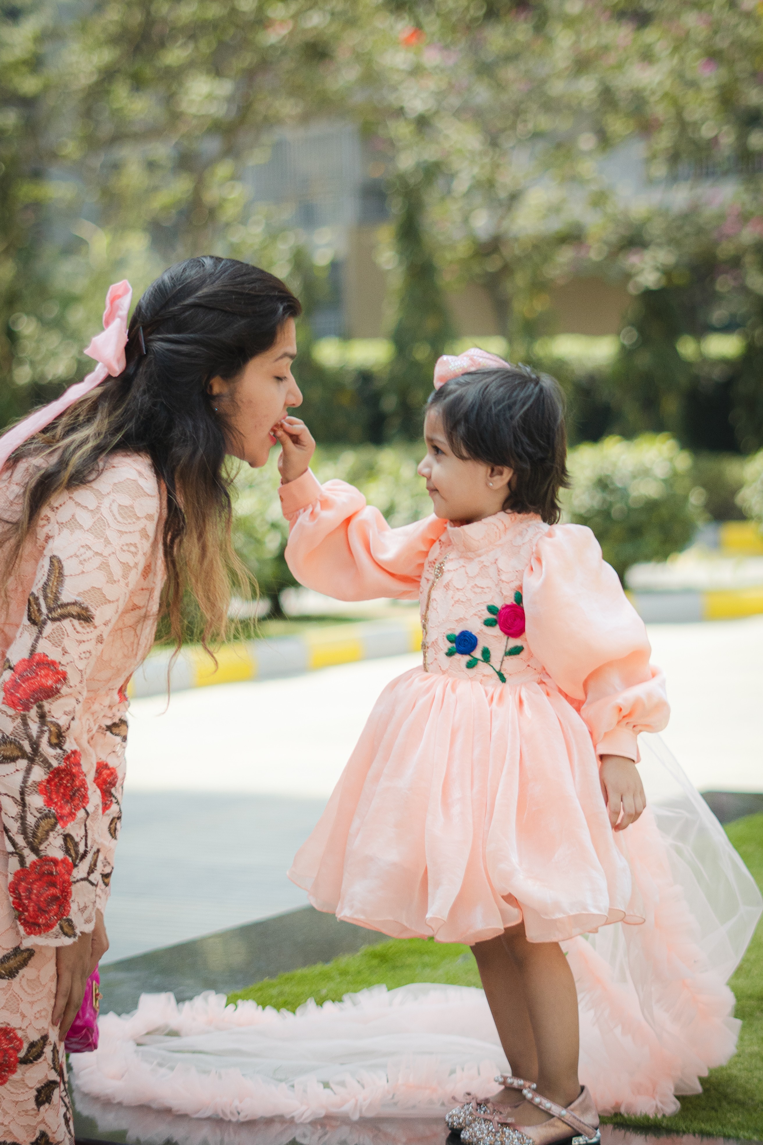 Lilac Whimsy Mother-Daughter Dress Set with Charming Rose Detail
