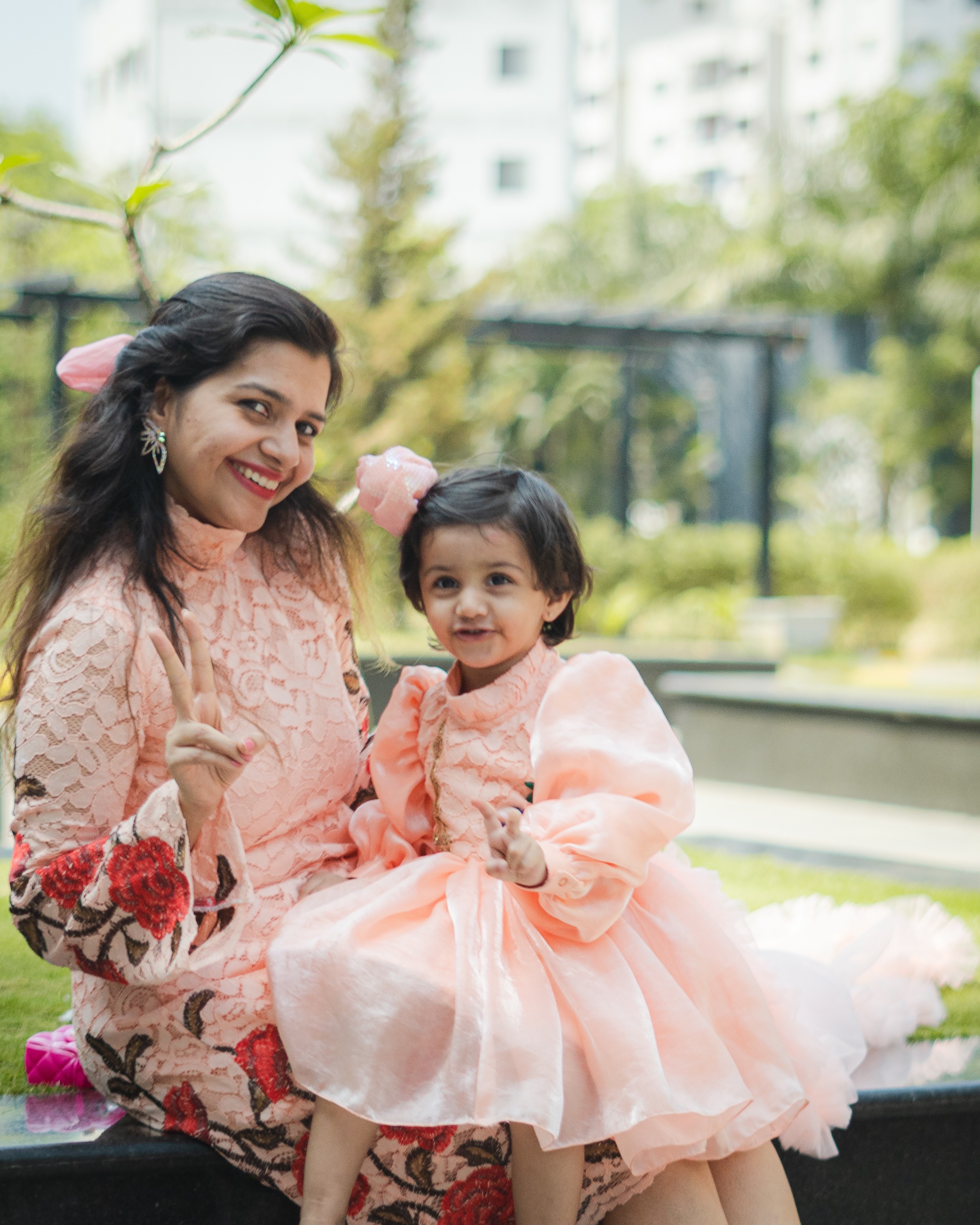 Lilac Whimsy Mother-Daughter Dress Set with Charming Rose Detail