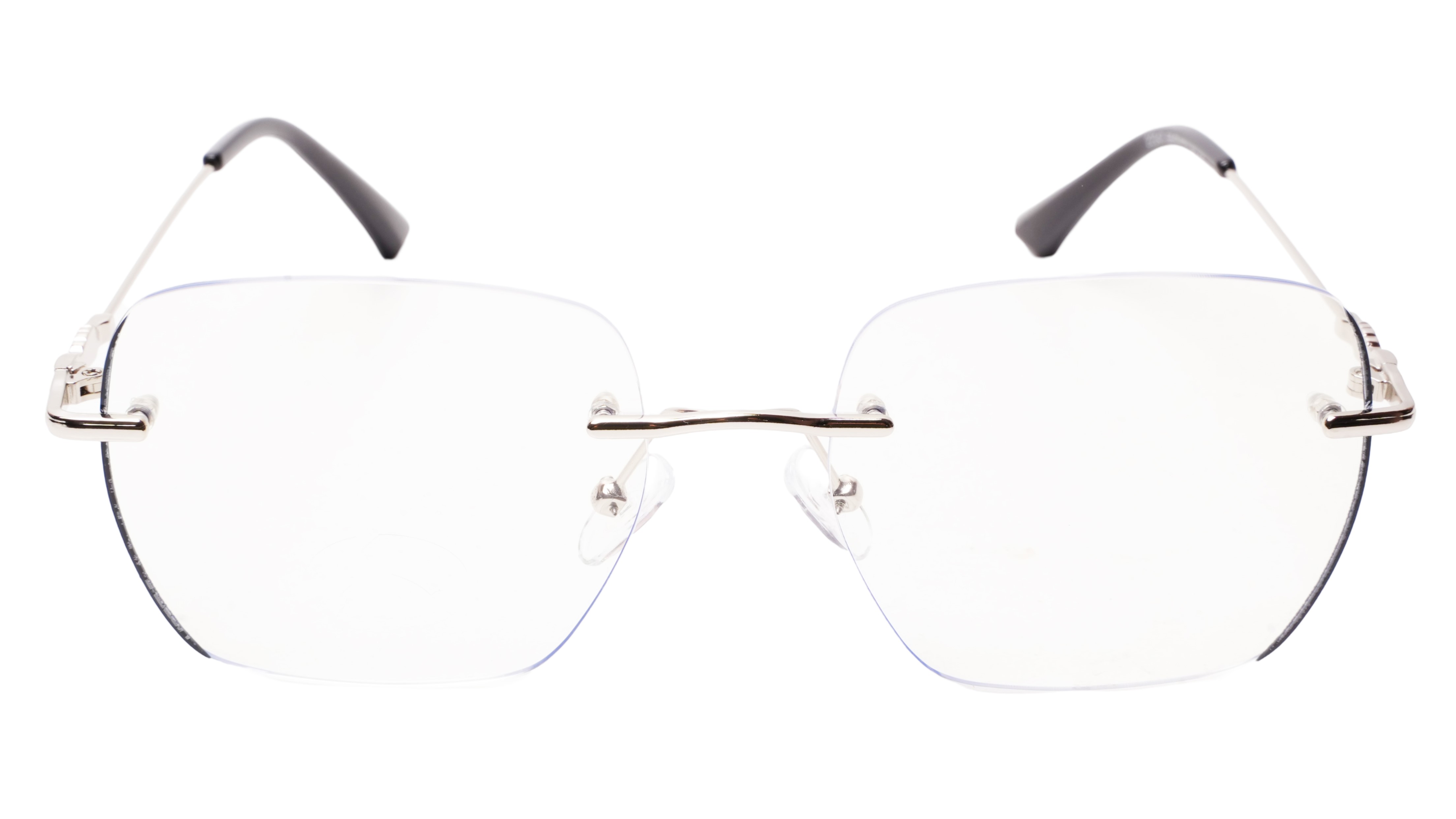 Soigné Unisex Square Rimless Spectacle Frame.Silver&Black-Large