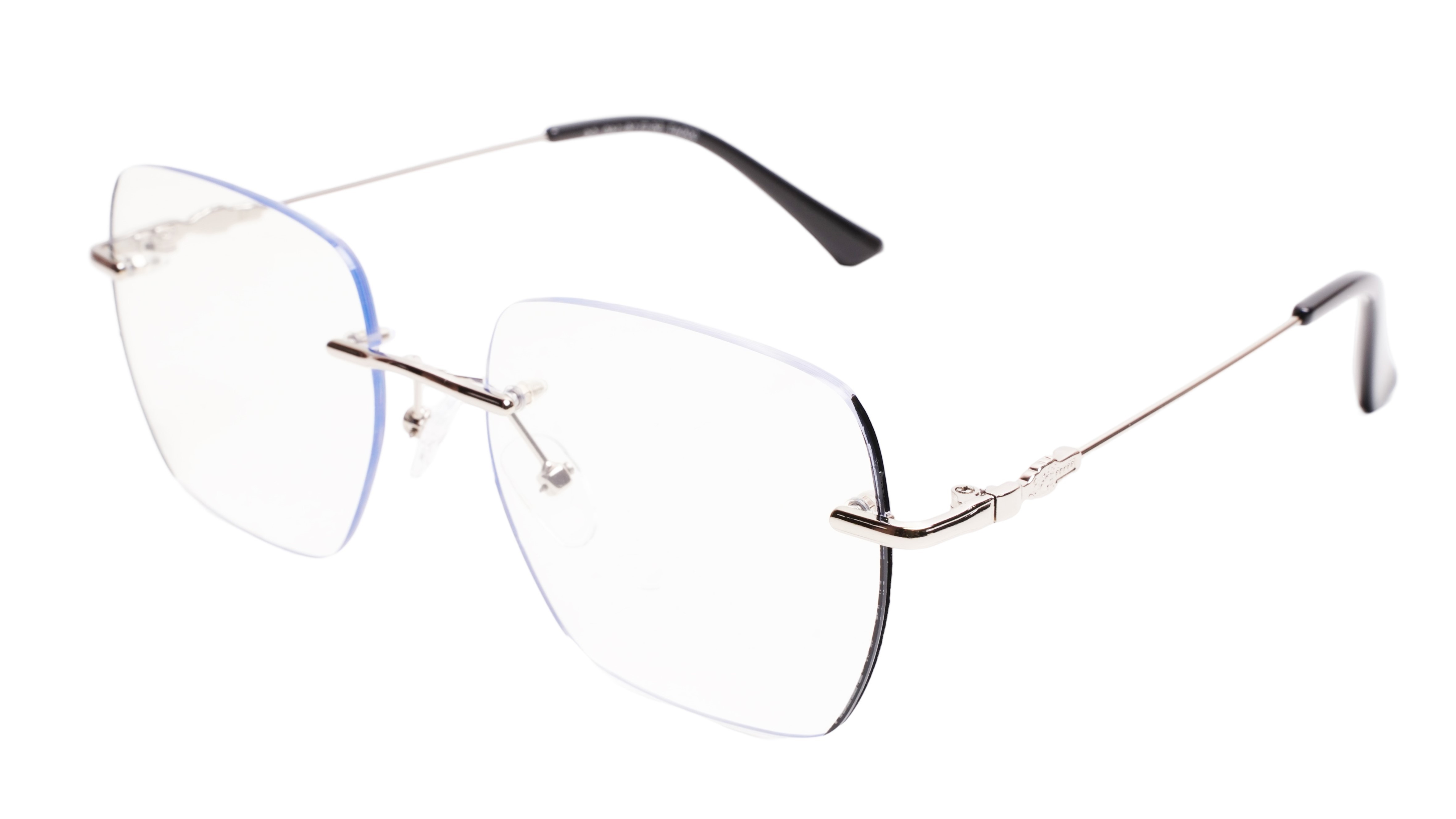 Soigné Unisex Square Rimless Spectacle Frame.Silver&Black-Large