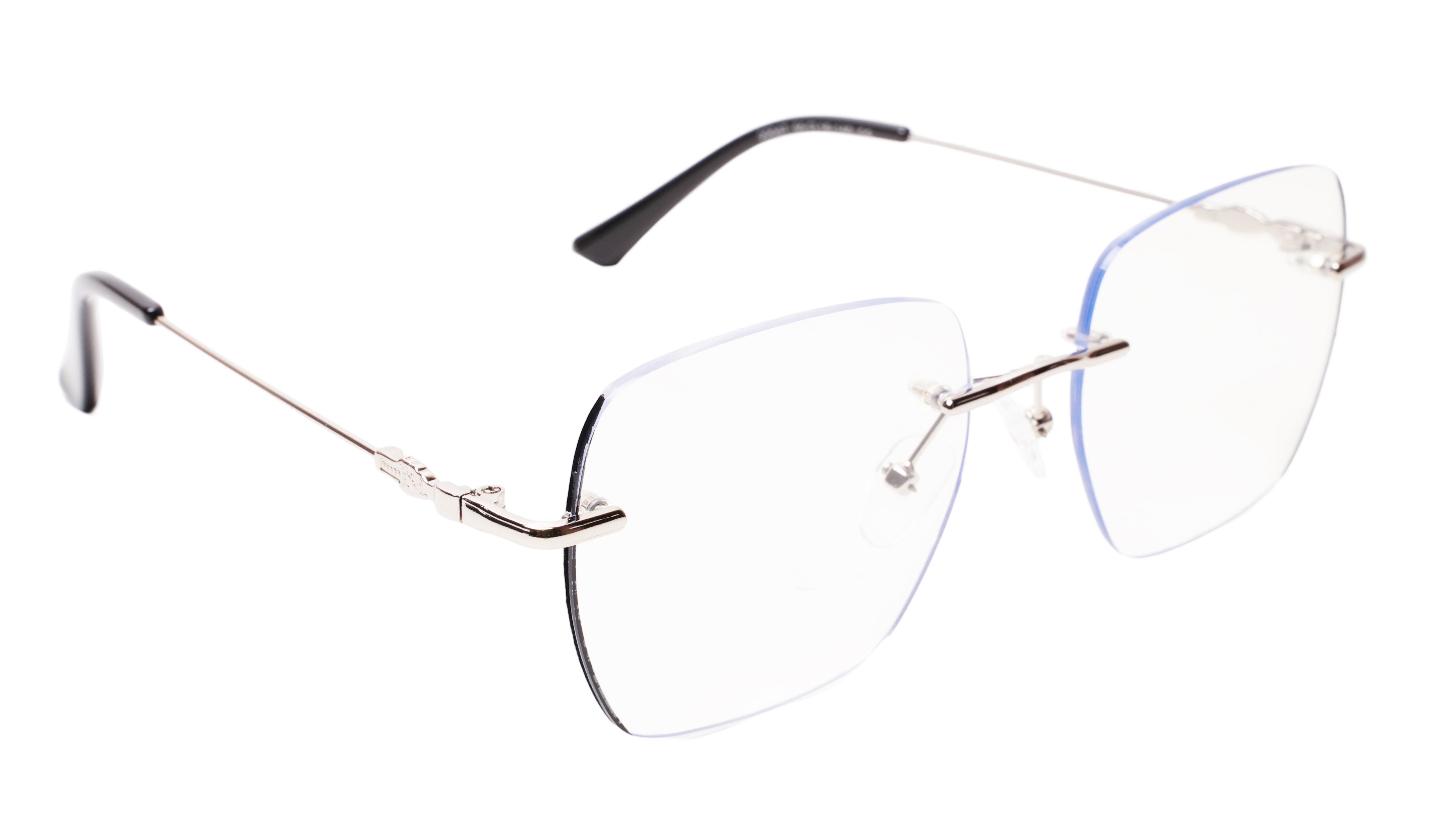 Soigné Unisex Square Rimless Spectacle Frame.Silver&Black-Large