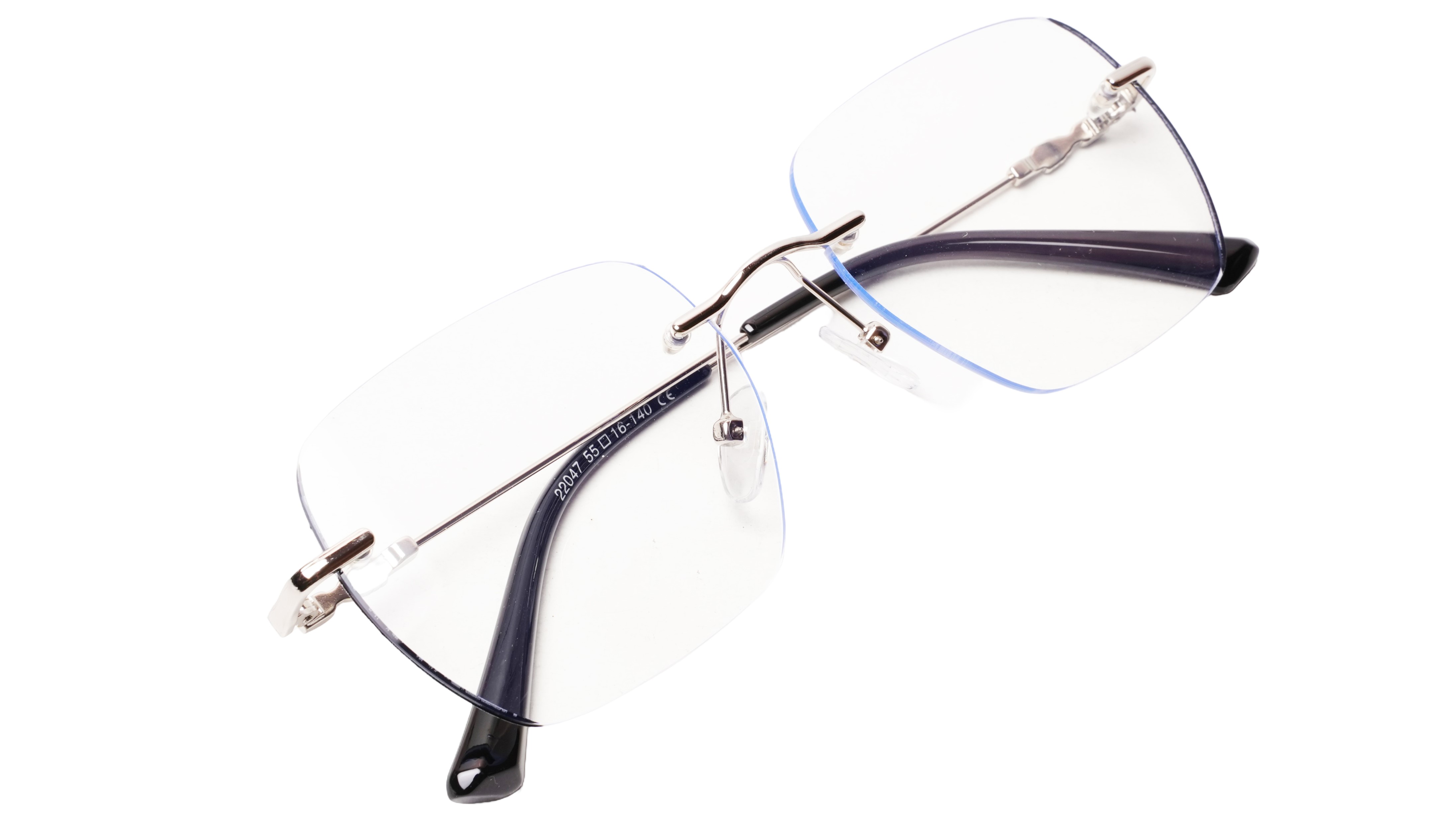 Soigné Unisex Square Rimless Spectacle Frame.Silver&Black-Large