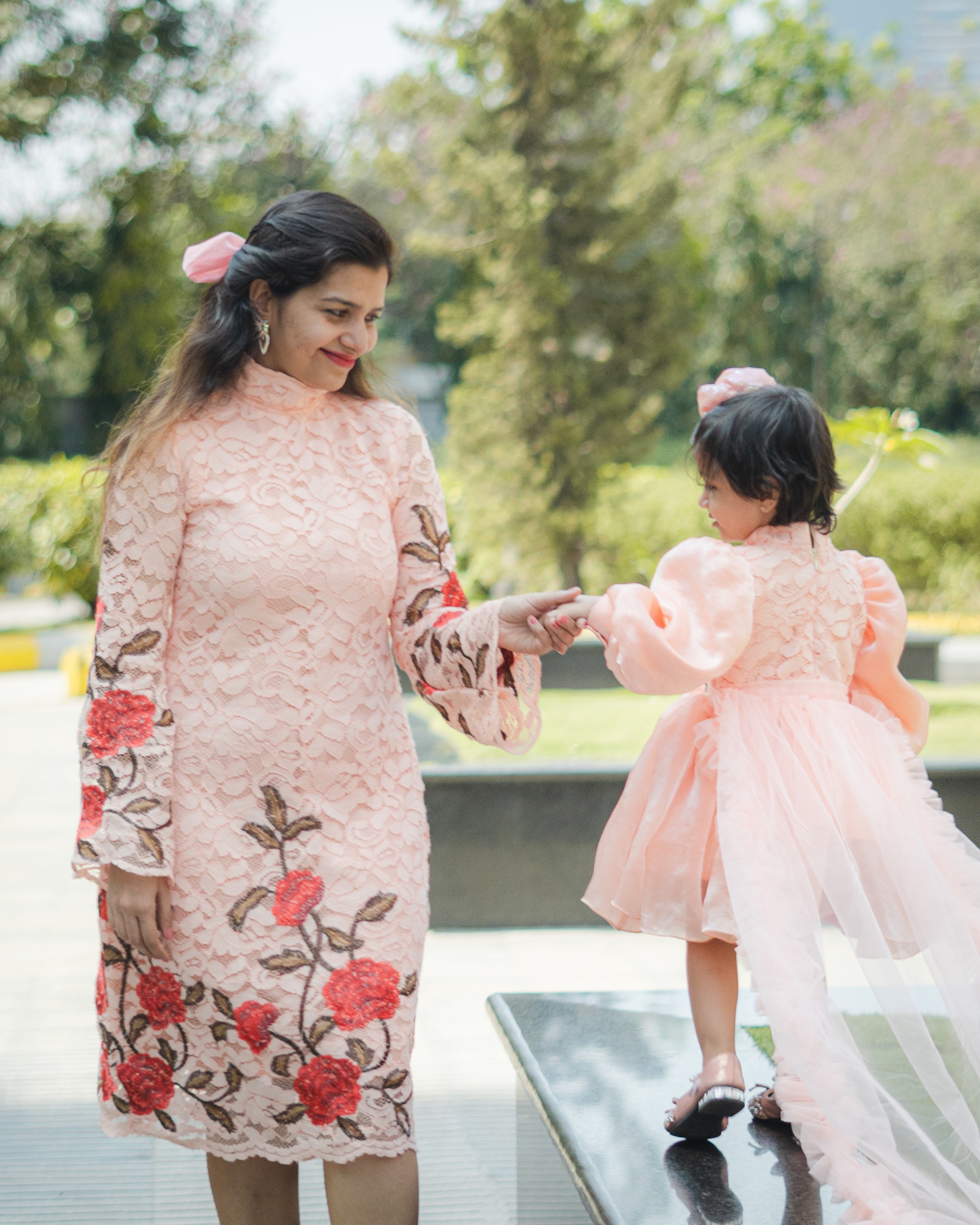 Lilac Whimsy Mother-Daughter Dress Set with Charming Rose Detail