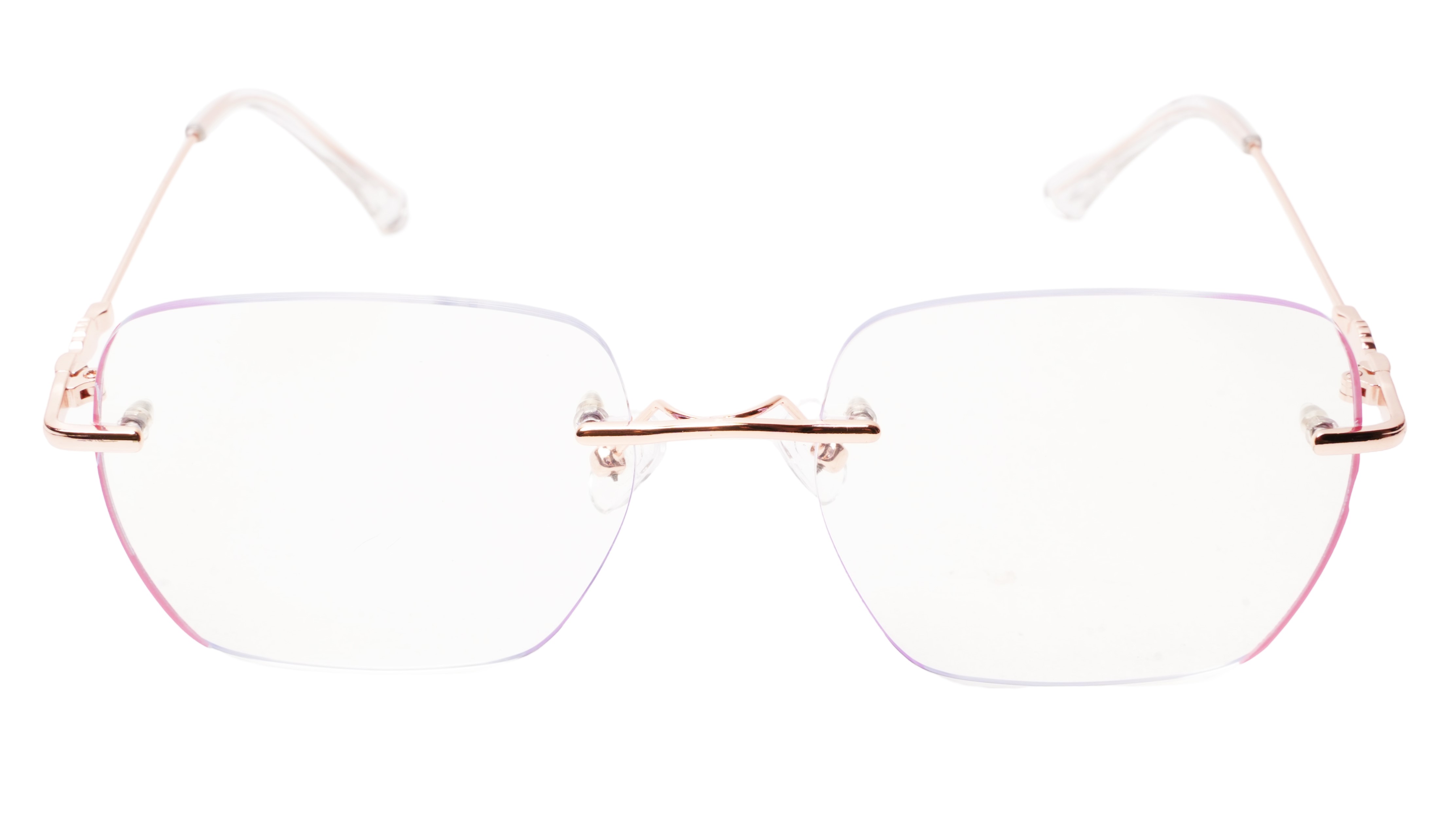 Soigné Female Square Rimless Spectacle Frame.Rose Gold&Pink-Large